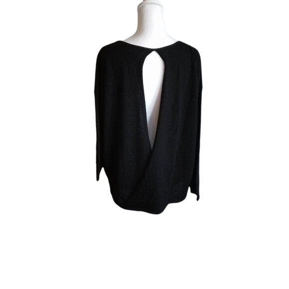 Tahari 100% extrafine merino wool black pullover open back sweater size S - Picture 2 of 6